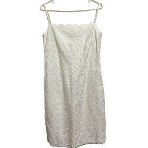 Ann Taylor Loft White Eyelet Cami Dress Women's 6 Cotton Lined Scalloped Neck